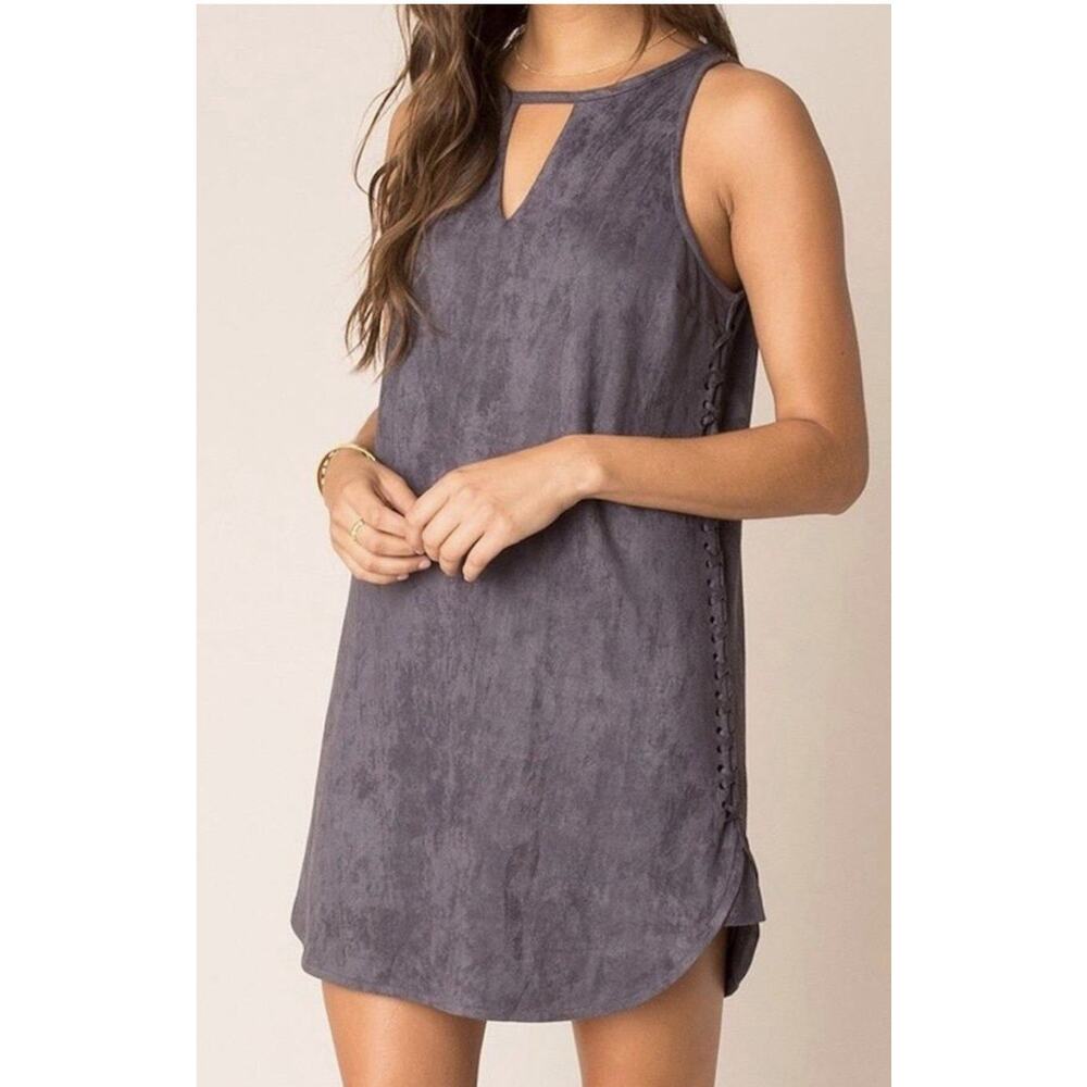 Black Swan Cut-Out Sleeveless Faux Suede Gray Mini Dress Women's Size 8 NWT
